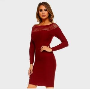 Yelete Red Long Sleeve Seamless Bodycon Textured Midi Dress NWT Small
